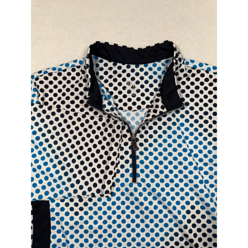 Tail White Label Womens Blue Black Polka Dot Quarter Zip Golf Polo Shirt Top L